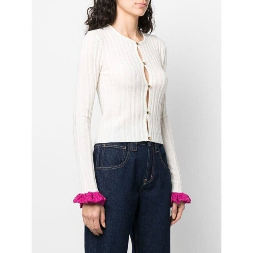 JW Anderson Ruffle-Detail Knitted Cardigan XXS Womens Off-White Pink NWT
